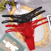 sexy ultra thin lace hollow out low waist large size embroidered flower panty thong