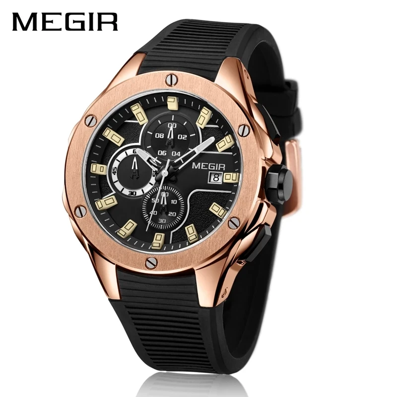 

MEGIR Sport Chronograph Quarz Uhr Männer Uhr Luxus Marke Silikon Armee Military Uhren Herren Relogio Masculino Erkek Kol Saat