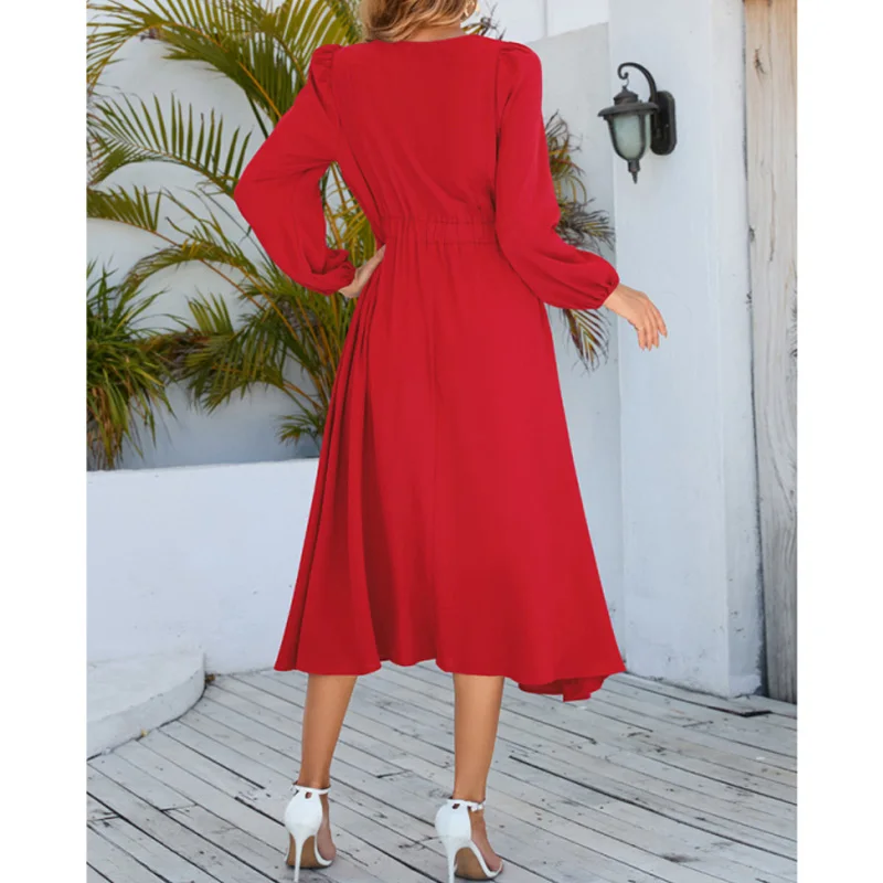 Женское платье-миди с бантом однотонное длинное ТРАПЕЦИЕВИДНОЕ ПЛАТЬЕ длинным