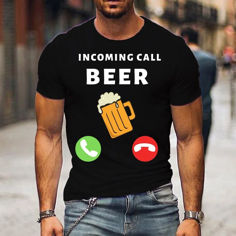 

Cute Incoming Call Beer T-shirts For Men Summer Tee Shirt Graphic Casual Short Sleeve Round Neck Tops Male Clothing Camiseta