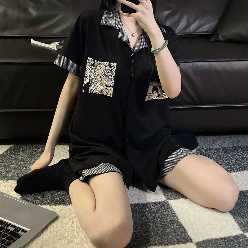 Pajama Woman Summer 2023 New Thin Short Sleeve Cotton Sweet Lady Loungewear Set