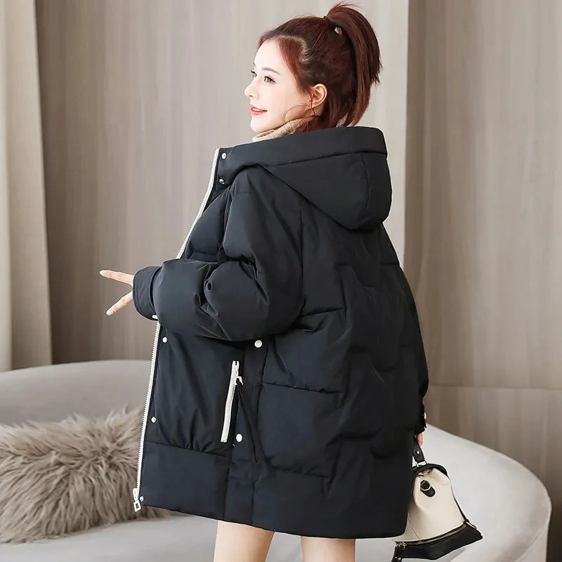 2023 New Women's Parkas Hooded Overcoat Casual Long Coat Cotton Padded Parka Warm Female Jackets Outwear Plus Size Winter Jacket