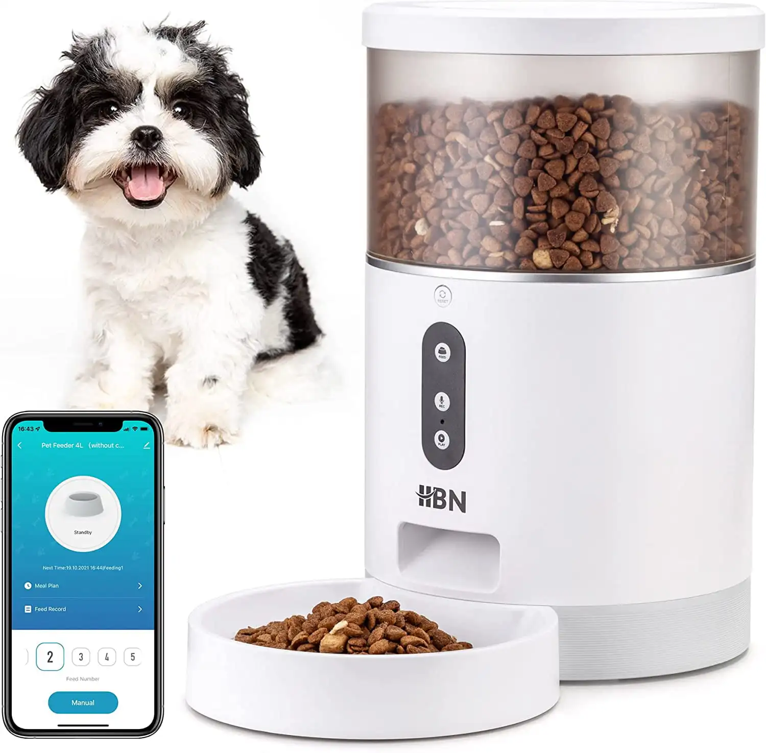 

Automatic Cat Feeder, 4L Smart Cats Dogs Feeder, Auto Pet Food Dispenser with Portion Control and Voice Recorder, 2.4G Wi-Fi Ena