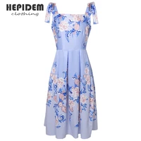 hepidem clothing summer fashion runway long dresses womens sleeveless elegant floral print boat neck slip dress 70046