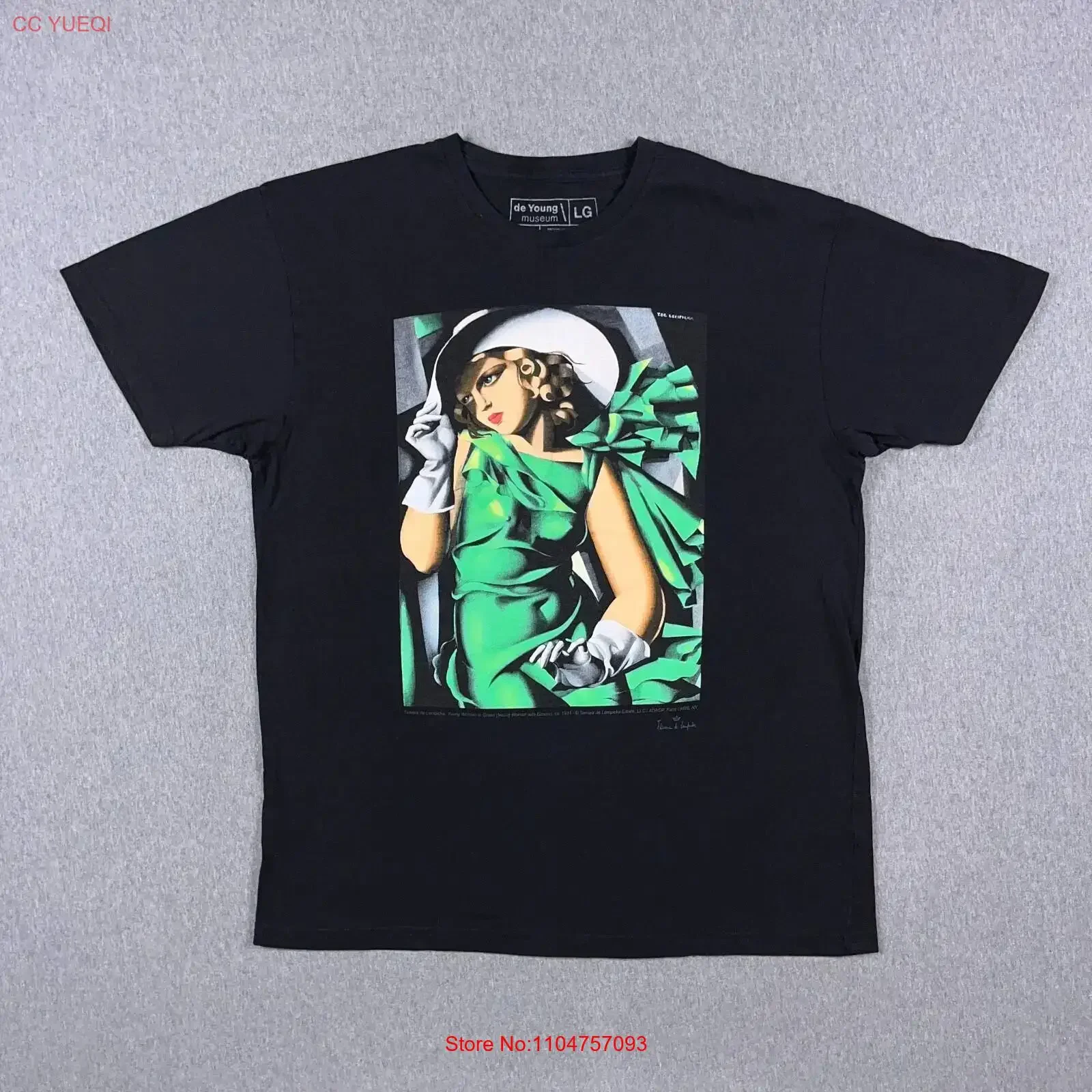 Фото Футболка de Young Museum, мужская, большого размера, с изображением Тамары Лампички в стиле ар-деко, винтажная, с эффектом потертости, удобная, повседневная, дизайнерская одежда №1
