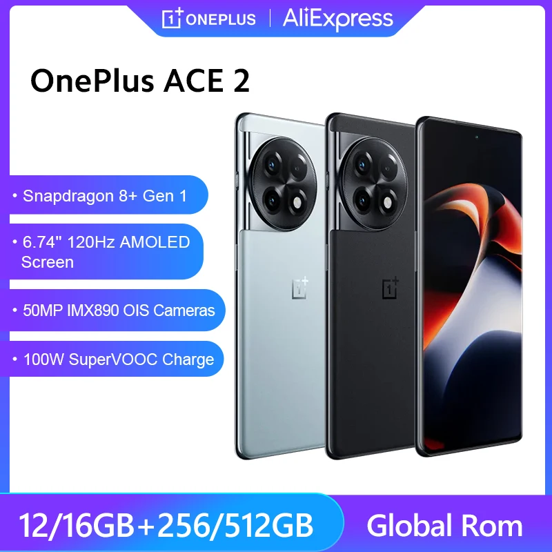 

Смартфон Oneplus ACE 2, телефон с глобальной прошивкой, Snapdragon 8 + Gen 1, телефон с экраном 6,74 дюйма, 120 Гц, AMOLED, тройная камера 50 МП, 5000 мАч