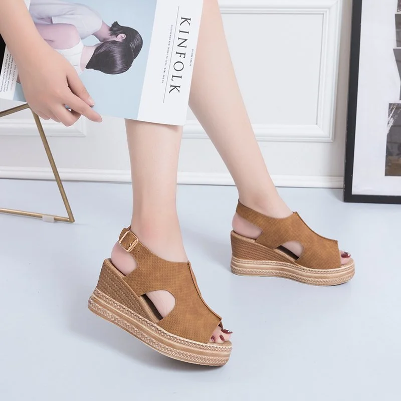 2023 Korean Fashion Womens Sandal Summer Heels Open Toe Clogs Wedge Muffins Shoe Platform Luxury Height Increasing Shoes