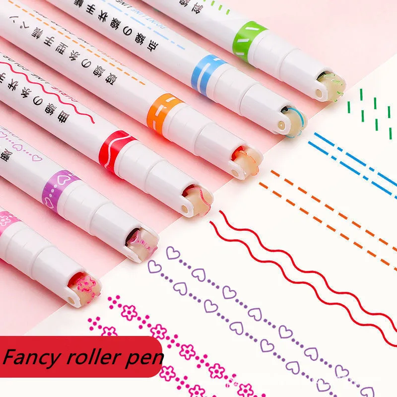 Funny Double Line Pattern Outline Marker Pen Hand Copy Account Multi-colored Curve Pen Quick Dry Mark Notes Painting Highlighter