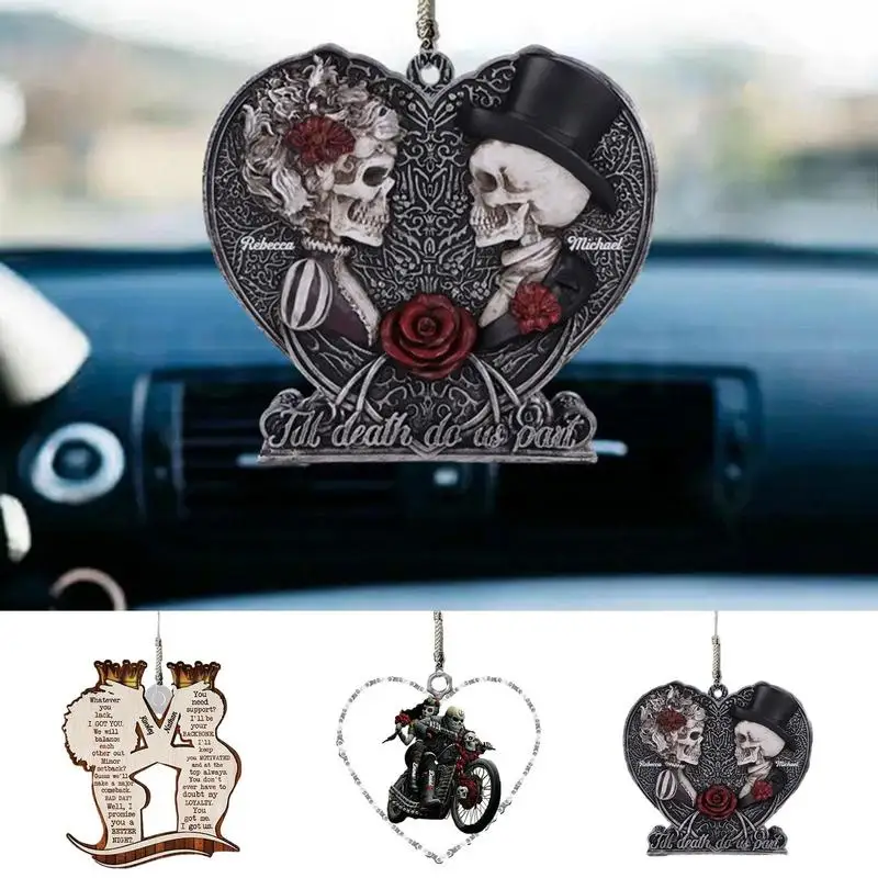 

Skull Car Mirror Pendant Durable Double Side Printed Ornament Car Floating Skeleton Pendant Decor For Car Interior Schoolbag