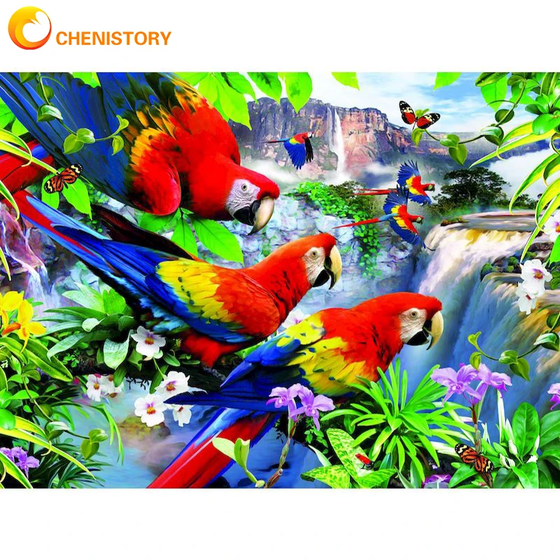 

CHENISTORY DIY Paint By Numbers Kits Parrot 60X75cm Oil Painting By Numbers On Canvas Handpaint Coloring By Numbers Crafts