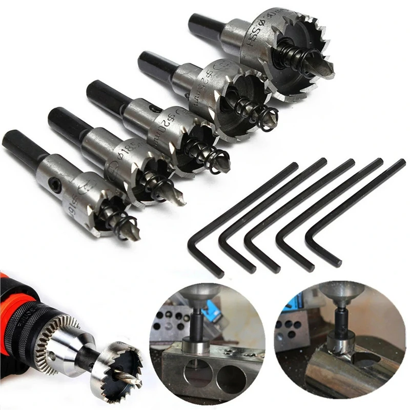 

5Pcs Carbide Tip HSS Drill Bit Hole Saw Set Stainless Steel Metal Alloy 16/18.5/20/25/30mm Woodworking Tool
