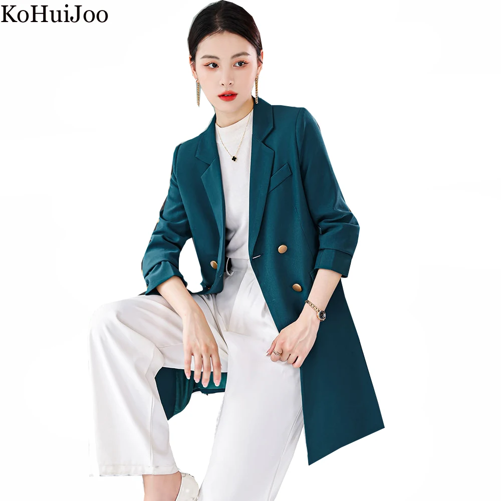Корейский Женский Длинный блейзер KoHuiJoo новинка Модный женский двубортный Тонкий