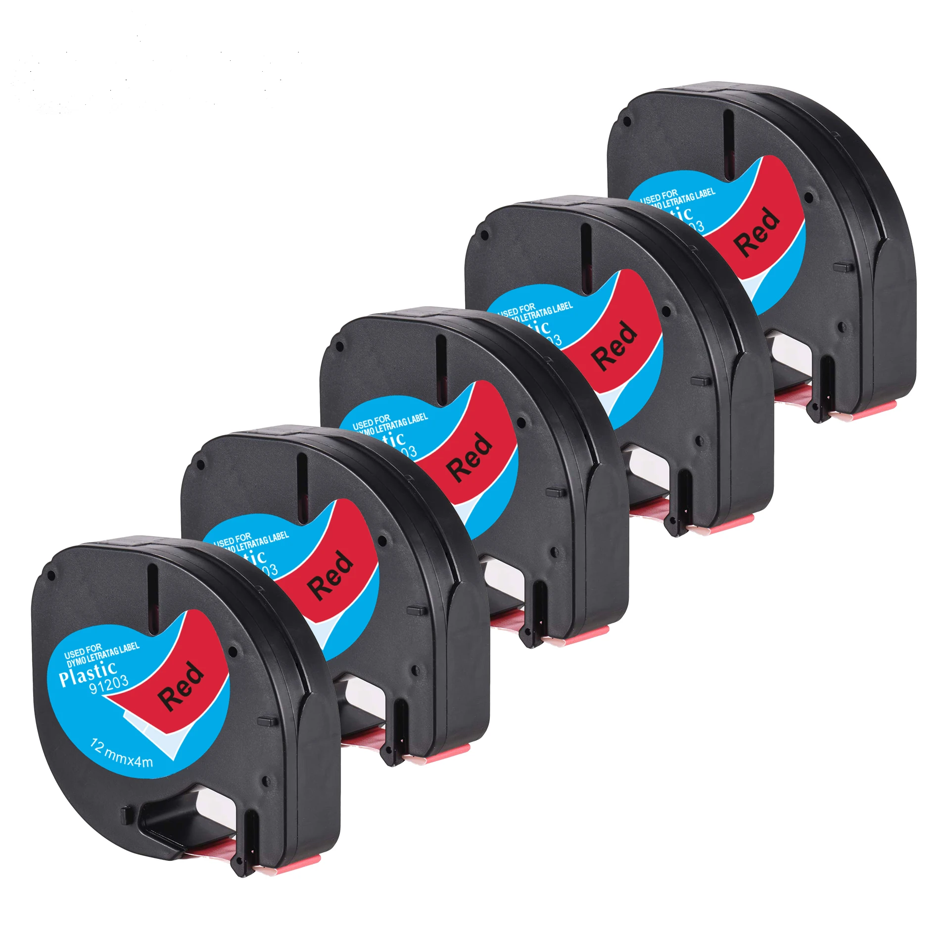 

5pcs 12mm 91203 Black On Red Dymo LetraTag Label Tapes For Dymo LT-100H Label Printer Drop Shipping
