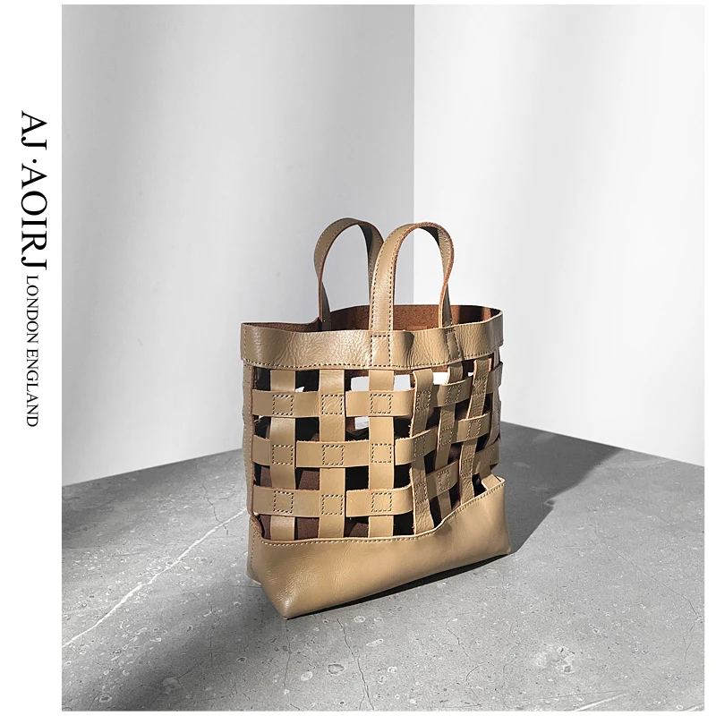 

2022 New Cowhide Hollowed Out Vegetable Basket Children's Bag Portable Tote Bag Diagonal Cross Bag
