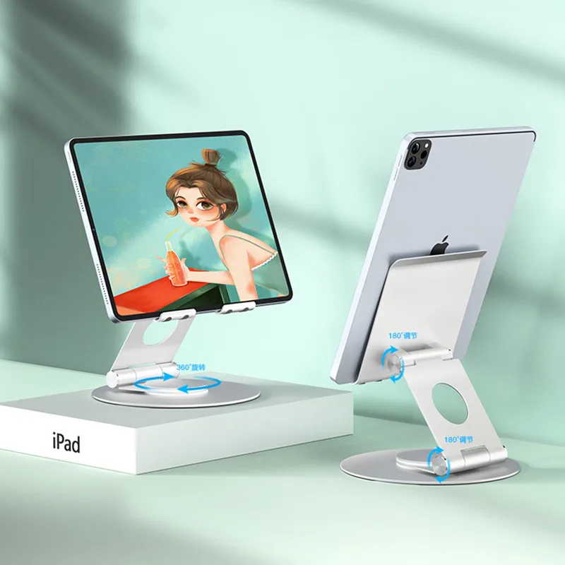 

Swivel Tablet Stand Holder Adjustable Base Rotating iPad Stand, Portable Foldable Aluminum Stand for iPad Tablet Accessories