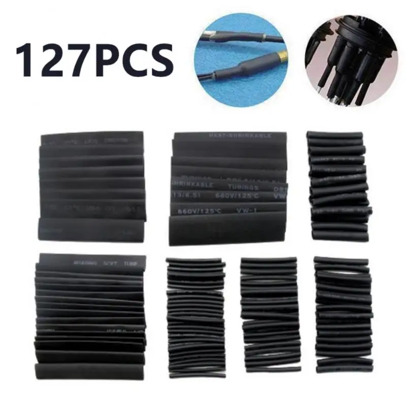 

127Pcs Thermoresistant Tube Heat Shrink Wrapping Kit Thermoresistant Shrinking Tubing Assorted Wire Cable Insulation 7 Sizes