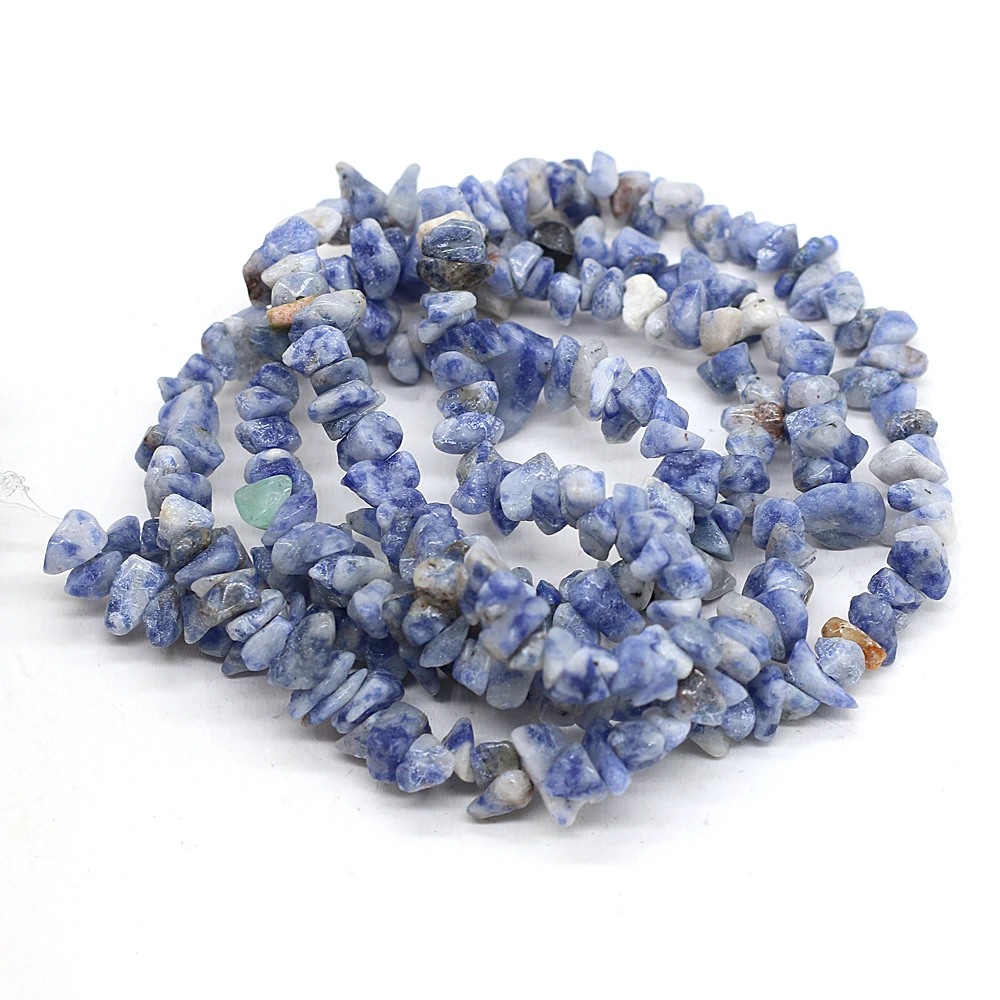 

3-6mm Natural Irregular Shape Freeform Chip Stone Beads White Dot Blue Beads For Jewelry Making DIY Bracelet Necklace 15" Strand