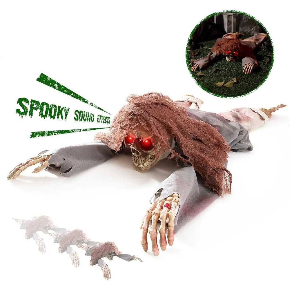 

ELAMAS Halloween 45" Crawling Zombie - Animated Skeleton Decorations with Sound Activated, Creepy Voice, Spooky Skull Head