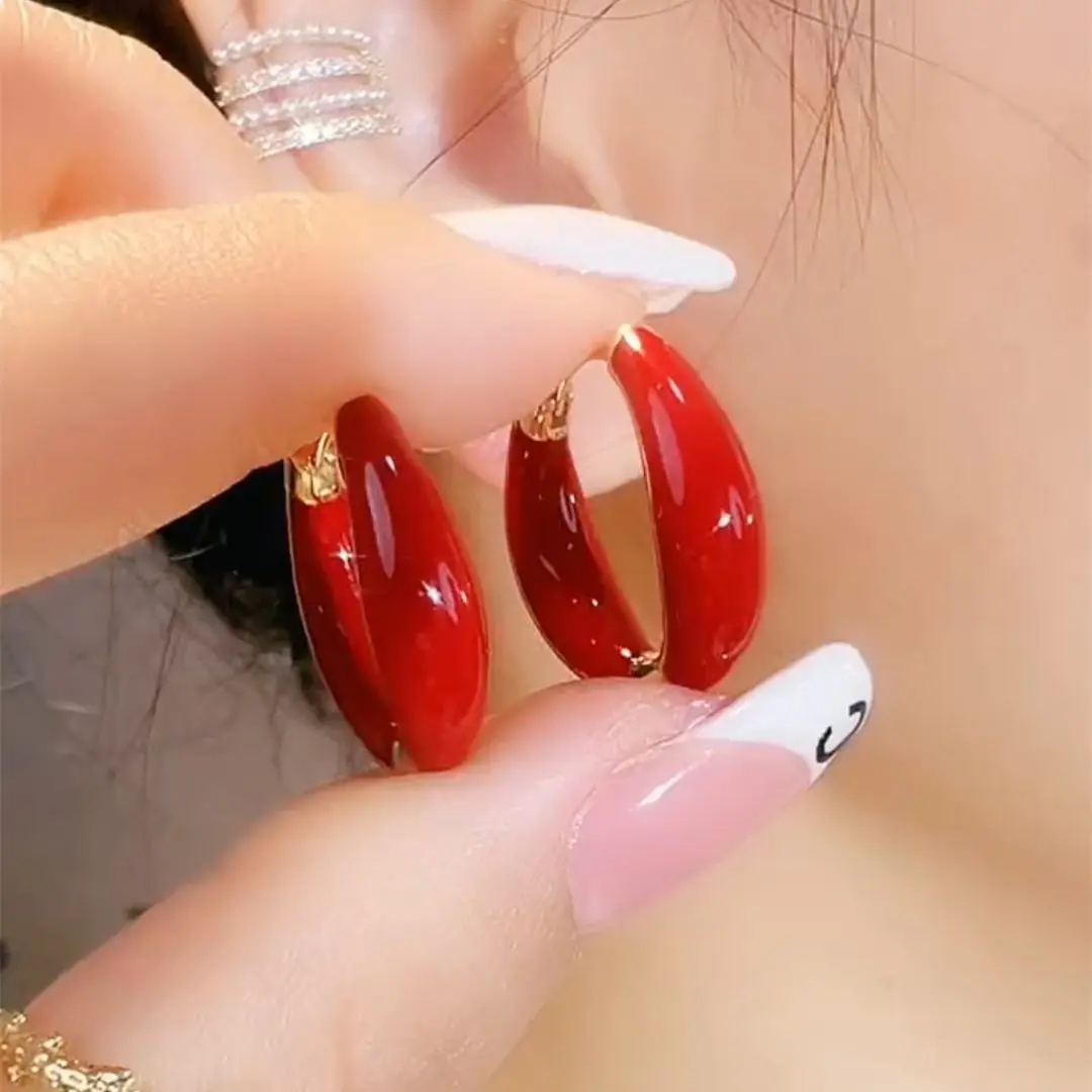 

2023 New Earrings for Women Round Red Circle Ear Buckle Earrings Women Jewelry Oil Drop Eardrop Engagement Wedding Gift Jewelry