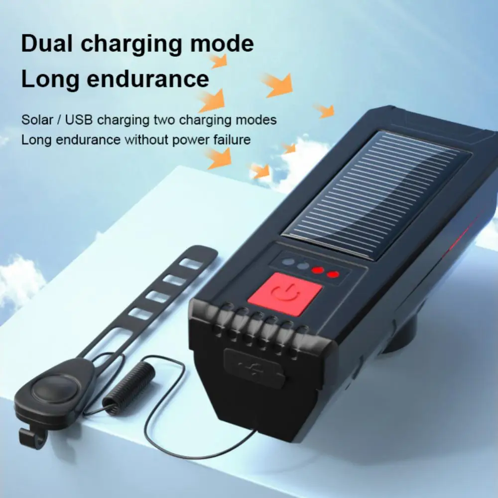 

Long-lasting Led Headlight Solar Charging Mountain Bike Lamp Speaker Front Light Riding Warning Light Pc Plastic Horn Light