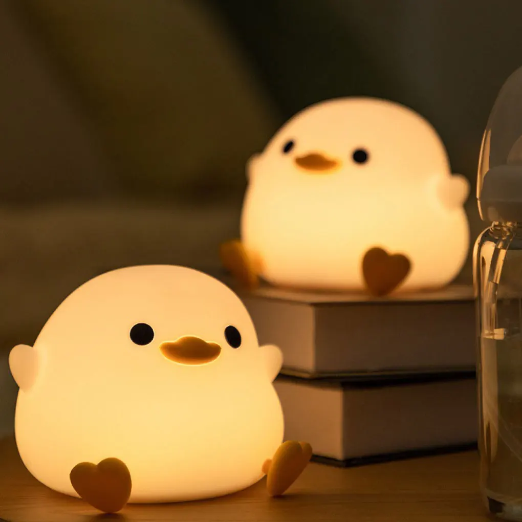 

Child Cute Duck Silicone Night Light Timing LED Patting Cartoon USB Bedside Touch Sensor for Birthday Ornaments