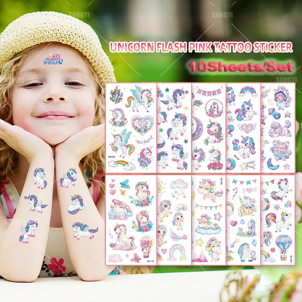 

10 шт., Детские временные тату-наклейки в виде единорога