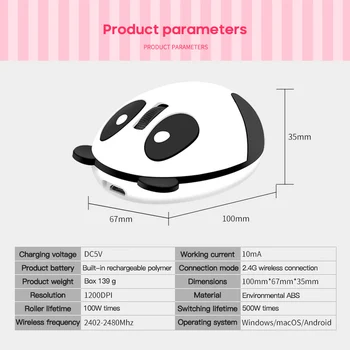RYRA 2.4G Wireless Charging Mouse Cartoon Cute Panda Optical Mouse Cute Silent Mouse Office Home Computer Accessories For Laptop 6