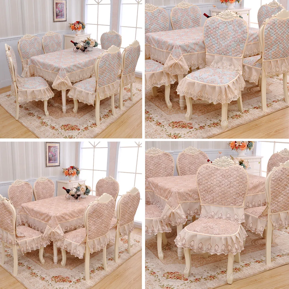 

Luxury European Dining chair cushion tablecloth set Quilted table cloth rectangular tablecloths in fabric table overlays wedding