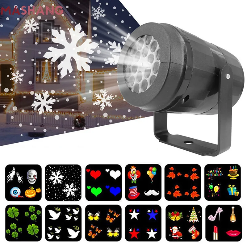 

Christmas Party Lights Snowflake Laser Projector Led Stage Light Rotating Xmas Pattern Outdoor Holiday Lighting Garden Decor