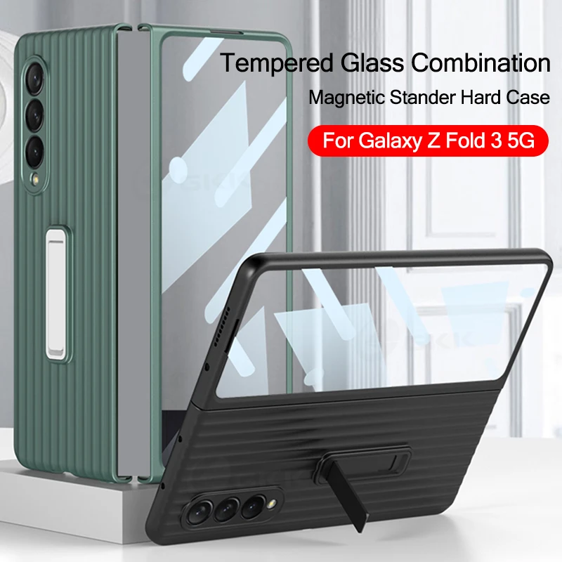 

GKK Outer Screen Glass Luggage Design Case For Samsung Galaxy Z Fold 3 5G Anti-knock Plastic Cover For Samsung Z Fold 3 5G Case