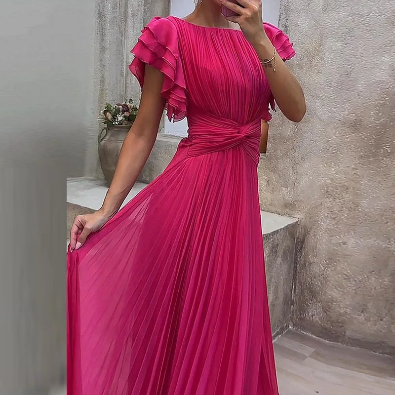 Модное платье трапециевидной формы с круглым вырезом и рукавами тонкое длиной до