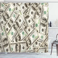 money shower curtain heap of dollars pattern currency pile with ben franklin portrait wealth theme cloth fabric bathroom decor