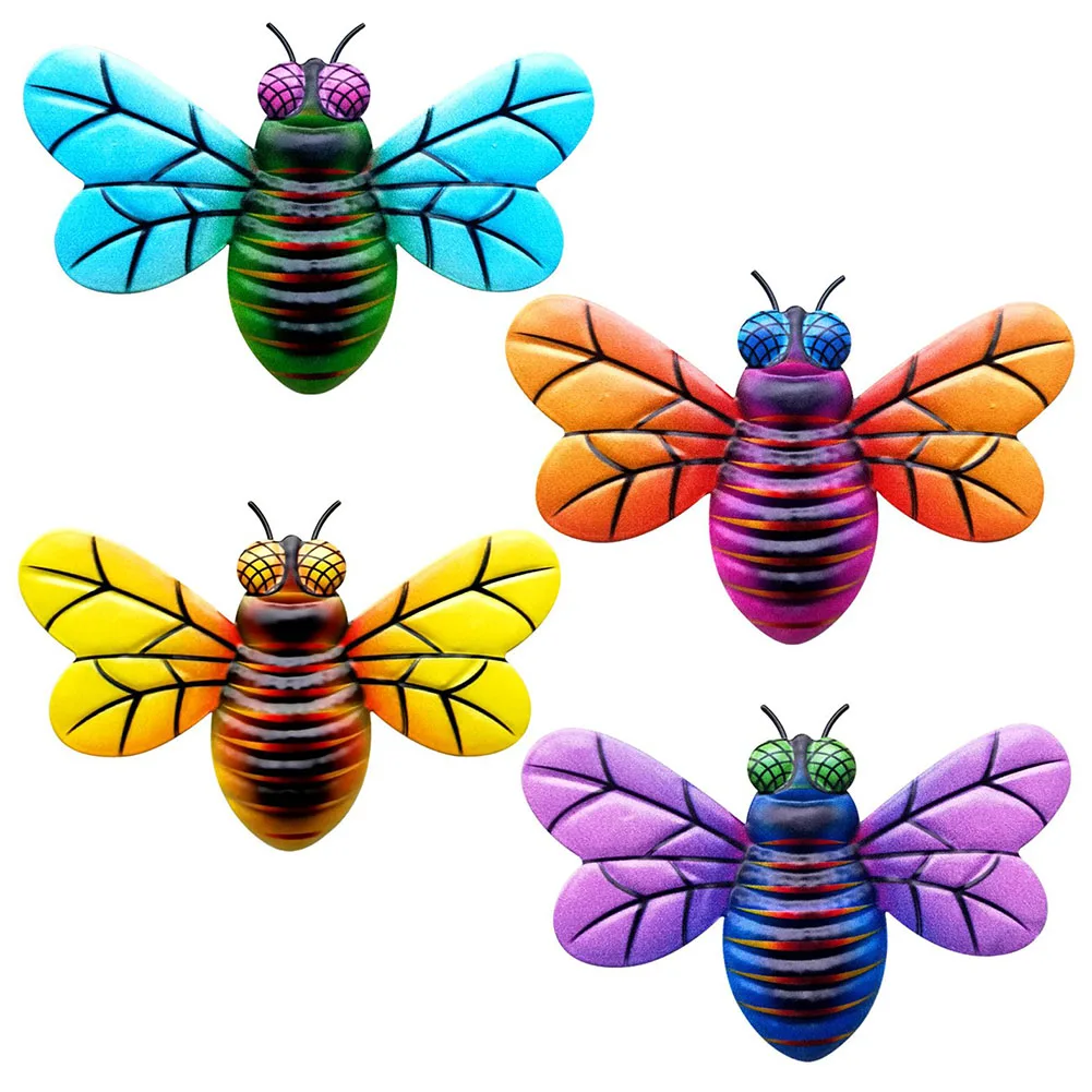 

4 Styles 1PC Cute Bee Statue Garden Metal Bee Colorful Decor Outdoor Yard Lawn Decoration Hanging Sculpture Tree Wall Ornament