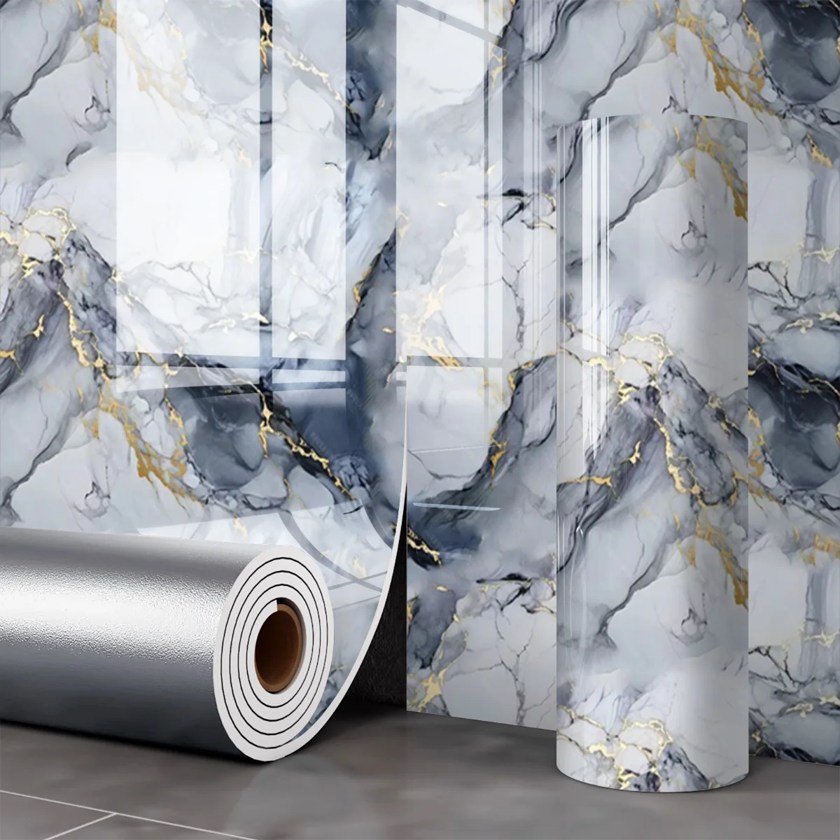 

Золотистые виниловые самоклеящиеся обои под мрамор