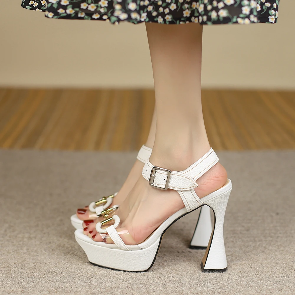 

2022 New Fashion Women Leather Sandals Stiletto Heels Summer Luxury Shoes Designer Platform Slingback High Heels Green White
