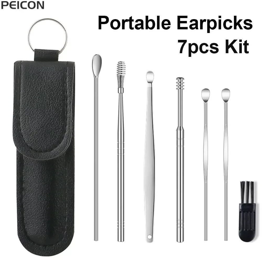 

Earwax Remover Spiral Ear Cleaner Set Stainless Steel Ear Cleaning Sticks Tools Portable Curette Earpick Kit For Baby Adult 7pcs