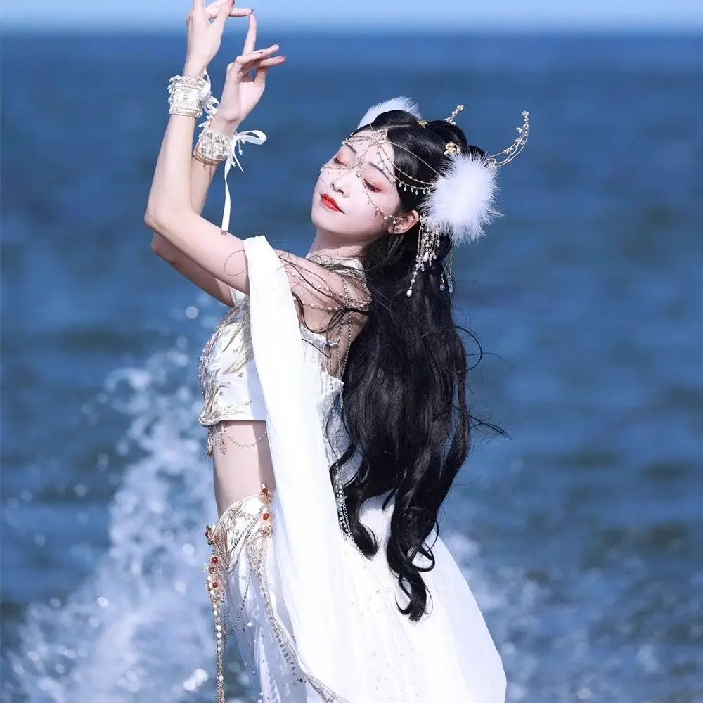 Экзотический Шарм ханьфу Saintess Токен Dunhuang вышивающий костюм Xianxia Белый Полный