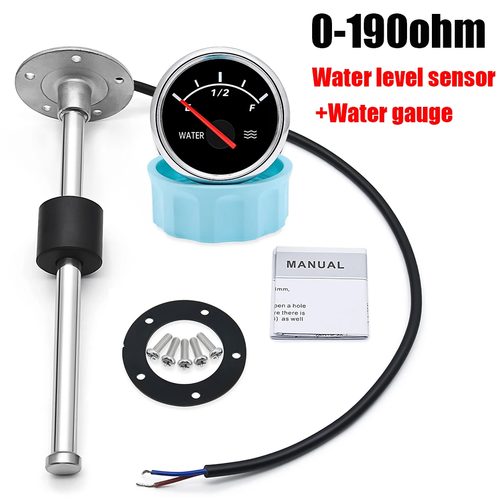 

Car Meter Water Level Meter Water Tank Level Indicator 100-500mm 0-190 Ohm Sensor Waterproof 52mm Water Gauge with Red Backlight