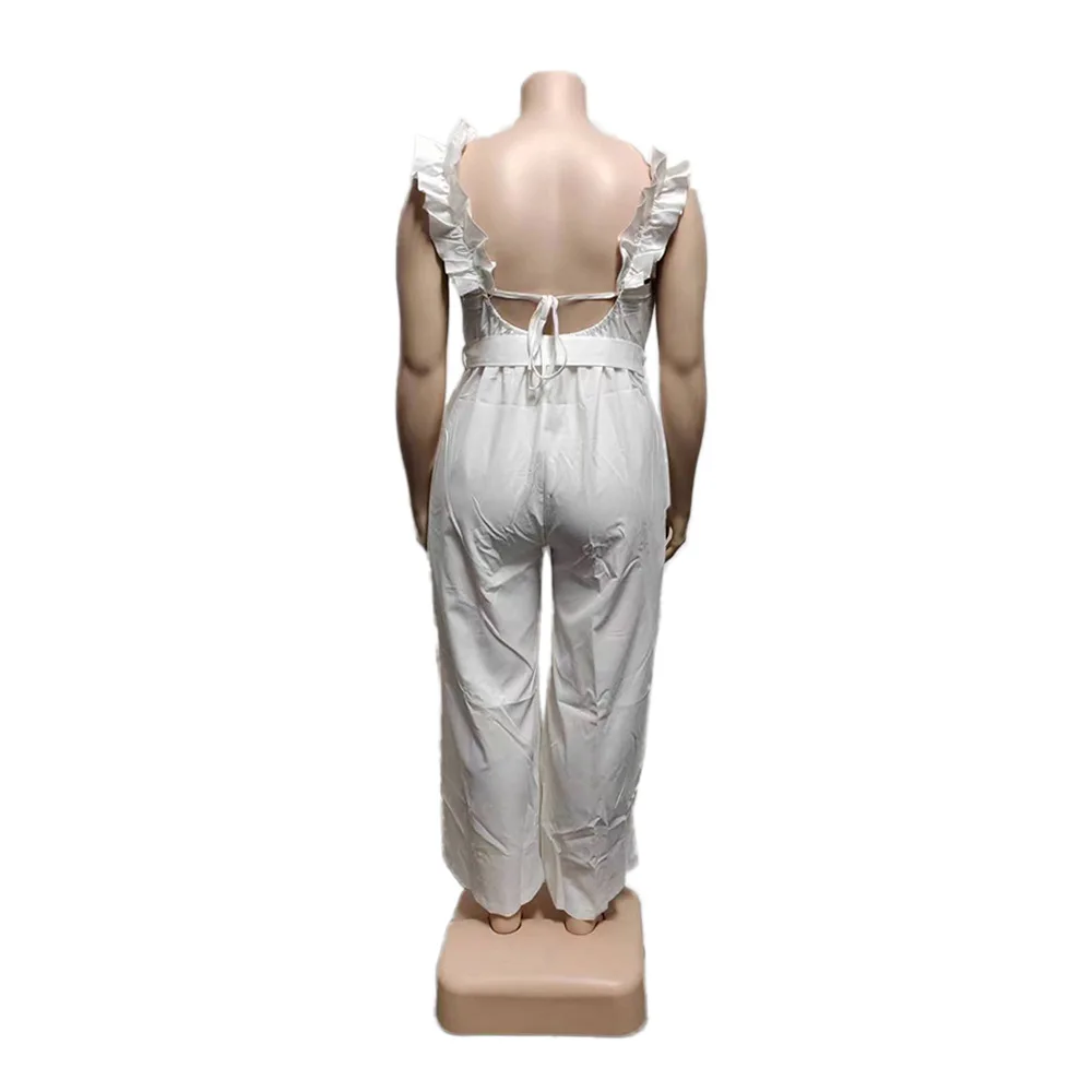 Plus Size Elegant Jumpsuit Sleeveless Belt Club Outfit Female Outwear Designer Wide Leg Pants 2023 Summer Fashion Women Jumpsuit