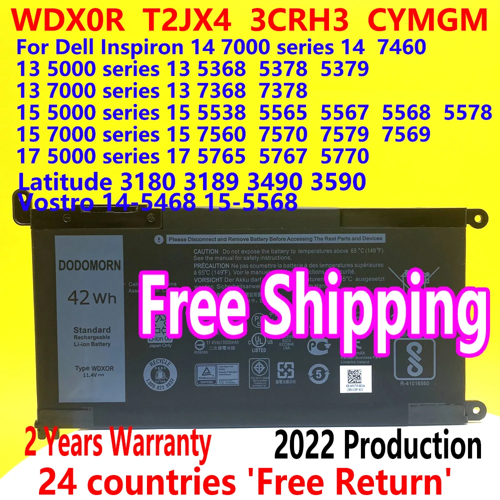 Новая батарея WDXOR для DELL Inspiron 13 5368 5378 7368 14 7460 7472 5468 15 5538 5567 5568 7560 7570 7569 17 5765 P61F 3180 WDX0R -