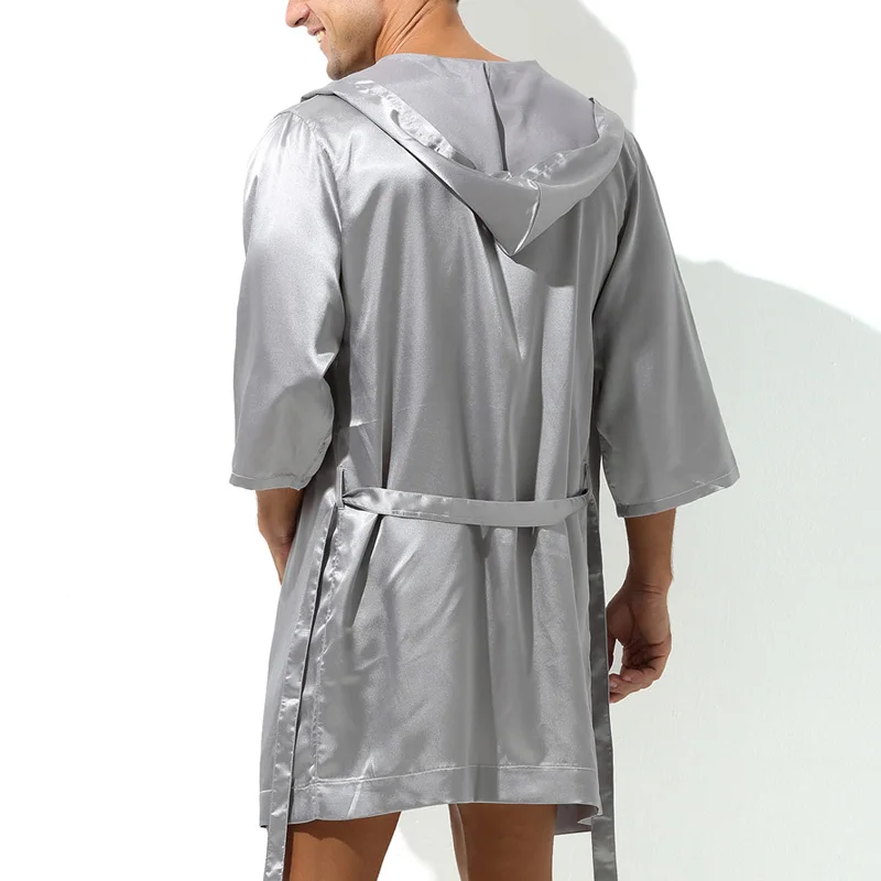 Mens Hooded Bath Bathrobe Pajamas Night Robe Dress Gown Couple Nightgown Kimono Bathrobe Homewear Sleepwear Albornoces Robe