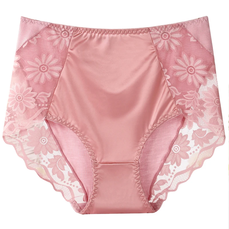 

Satin Panties Women's Large Size Sexy Lace High Quality High Waist Comfortable Briefs Ladies Female Underwear Plus Size Women