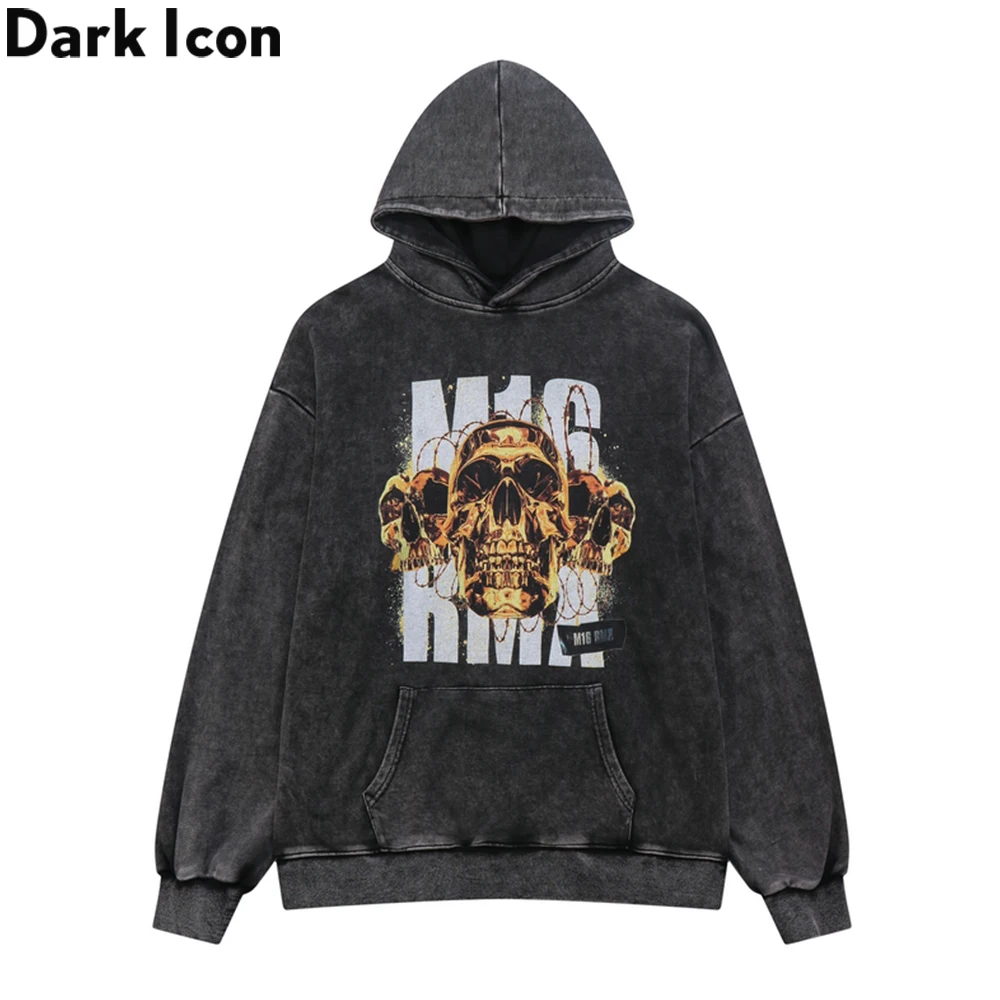 

Dark Icon Gold Skeleton Front Pocket Street Fashion Men's Hoodie Autumn Washed Terry Material Cotton Sweatshirts with Hoodie