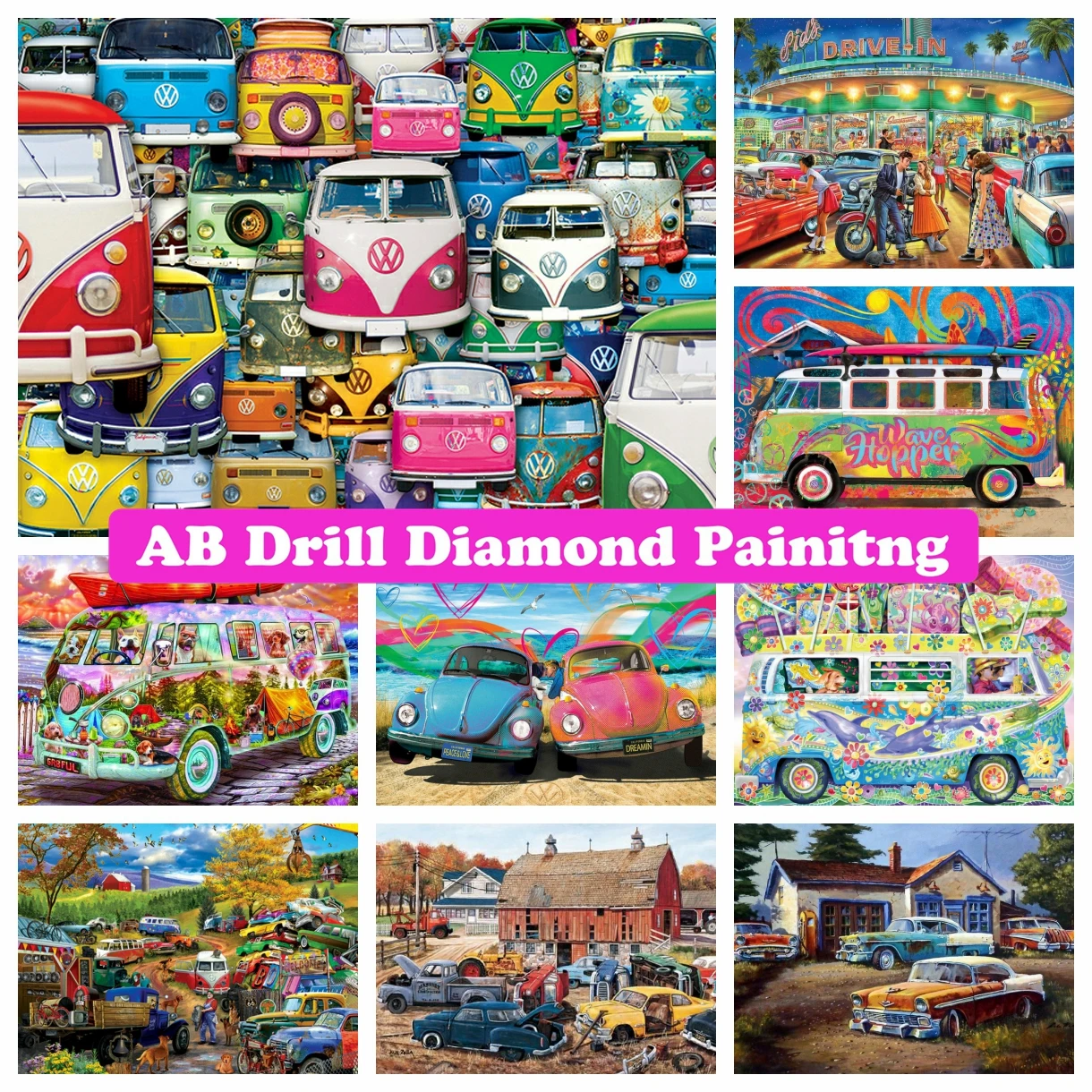 

5D DIY AB Drills Diamond Painting Car Bus Open Country Landscape Art Embroidery Handmade Crafts Cross Stitch Mosaic Room Decor