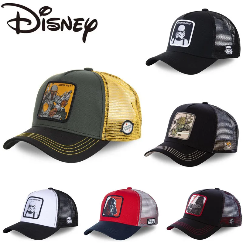 

Симпатичная хлопковая бейсболка с аниме-застежкой из «Звездных войн» в стиле Диснея, сетчатая Кепка-тракер, летняя уличная дышащая сетчата...