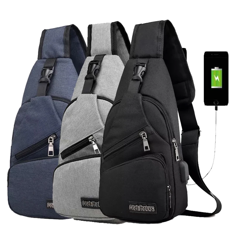 

3PC/Lot Men's Crossbody Chest Bags Men USB Charging Headphone Plug Designer Messenger Oxford Shoulder Bag Diagonal Package Sling
