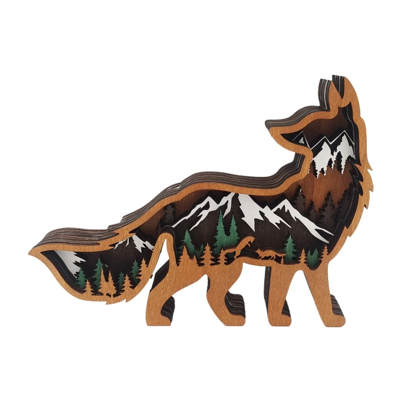 

Christmas Decoration Wood Carved Hollow Animal Fox Ornament Led Crafts for Home Festival New Year Party Supplies Decor