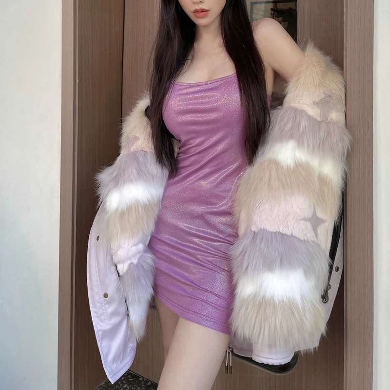 OZ Women's Winter Real Fur Coats Parkas Women Detachable Liner Jacket Overcoming Hood Fur Coat Genuine Fur Coat Women