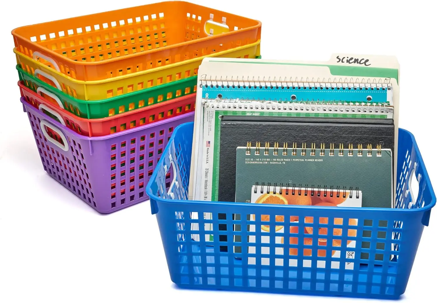 

Корзины для хранения с ручками, корзины для книг и принадлежностей, для организации класса и дома, 13 дюймов x 10 дюймов, радужные цвета