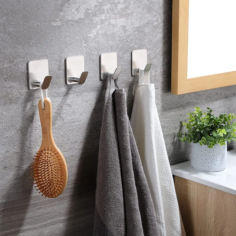 

Stainless Steel Self-adhesive Hook Kitchen Towels Keys Holder Coat Hanger Hook Punch-free Multi-purpose Hook Home Bathroom
